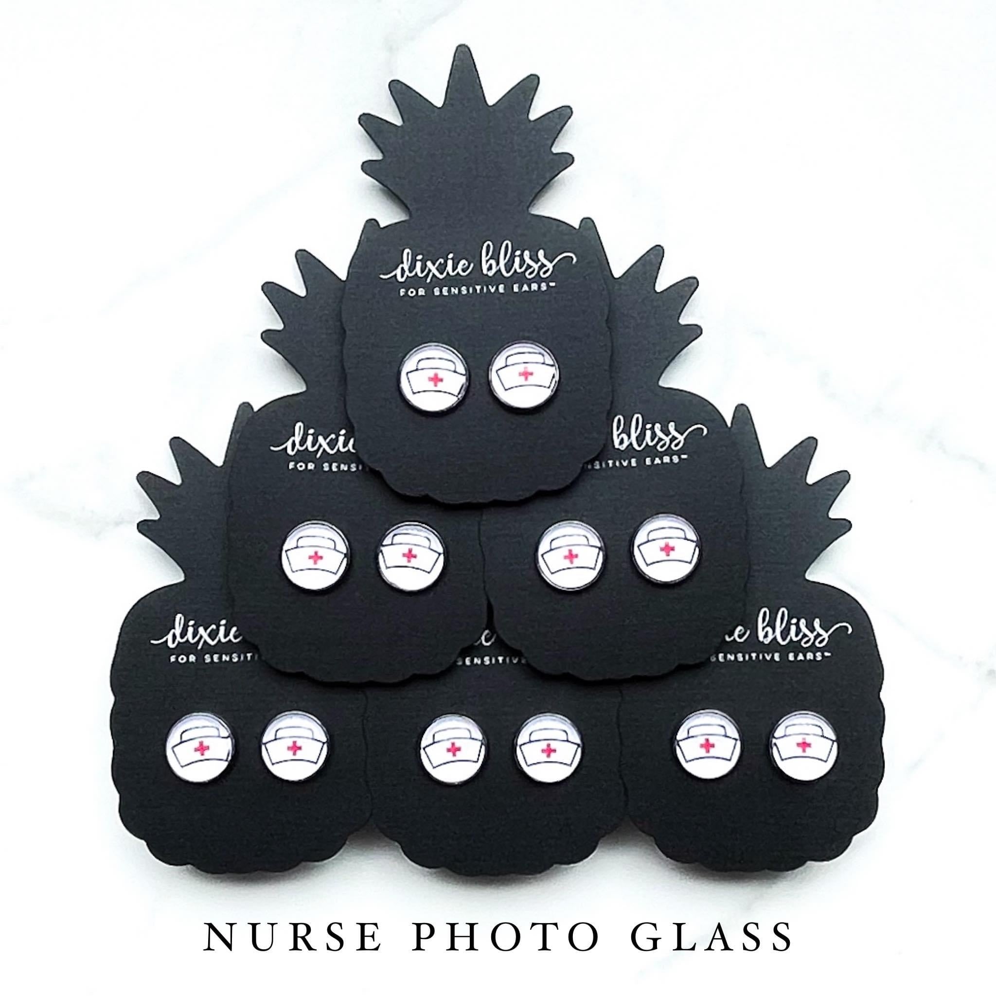 NEW NURSE PHOTO GLASS DIXIE BLISS SINGLE EARRINGS