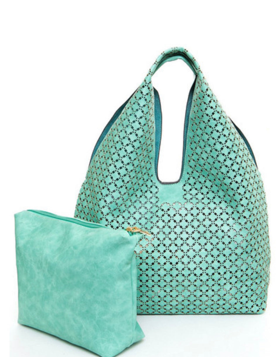 The Ana Laser Cut Shoulder Hobo - Mint