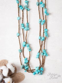 Three Layered Chunky Stone Delicate Necklace, Turquoise G&E