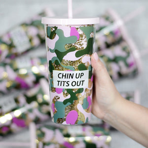 CHIN UP TITS OUT TUMBLER WITH STRAW