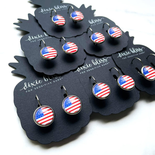 AMERICAN FLAG LEVER-BACK DIXIE BLISS EARRINGS