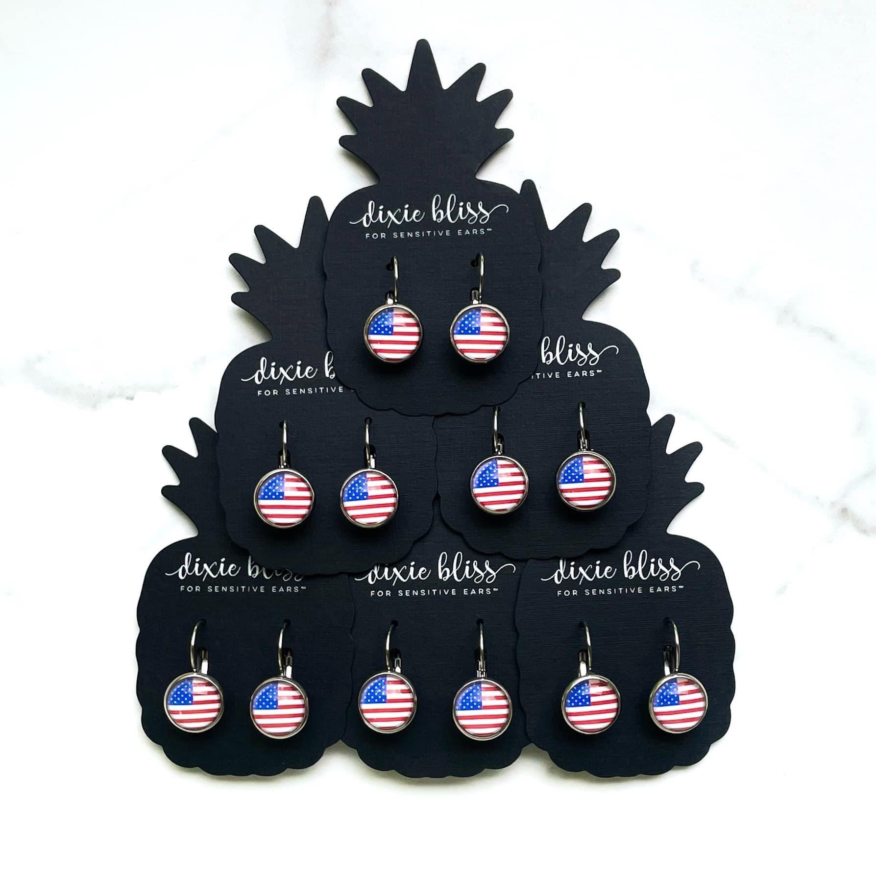 AMERICAN FLAG LEVER-BACK DIXIE BLISS EARRINGS