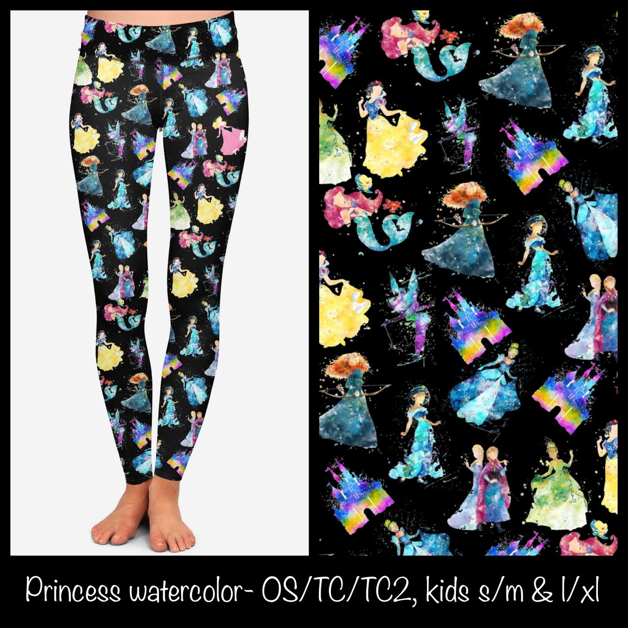 Kids Watercolor Princess leggings