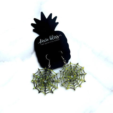 SPIDER WEBS IN POTUON GREEN DIXIE BLISS EARRINGS