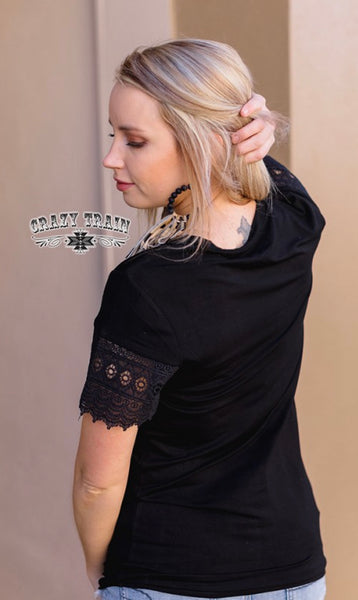 BACK TO BLACK CRAZY TRAIN TOP W/CROCHET DETAIL