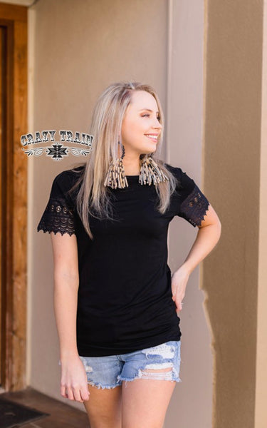 BACK TO BLACK CRAZY TRAIN TOP W/CROCHET DETAIL