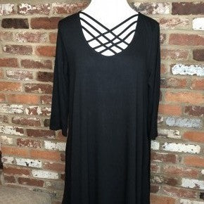 Caged 3/4 sleeve Swing Dress with Pockets in Black