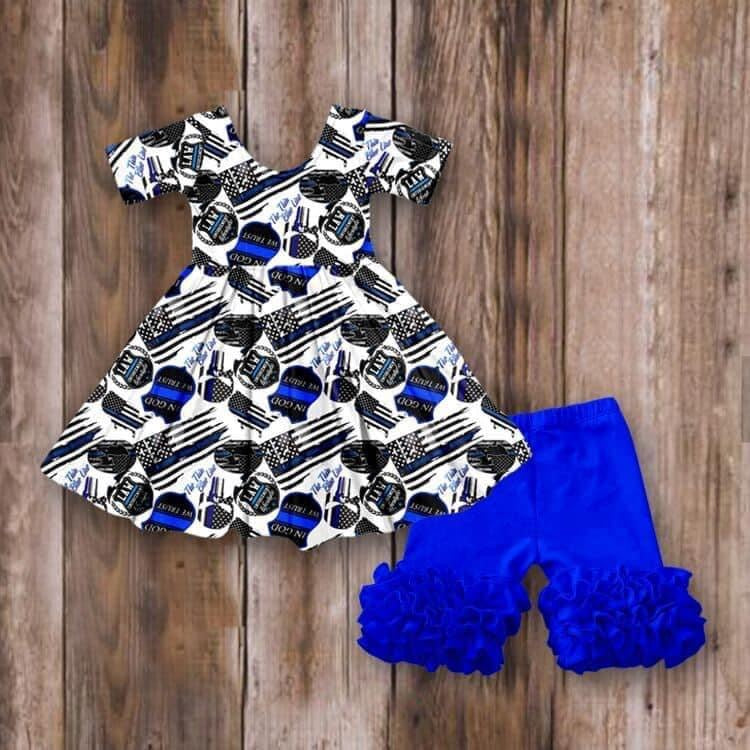 💙 BACK THE BLUE KIDS RUFFLE SHORTS SET 💙