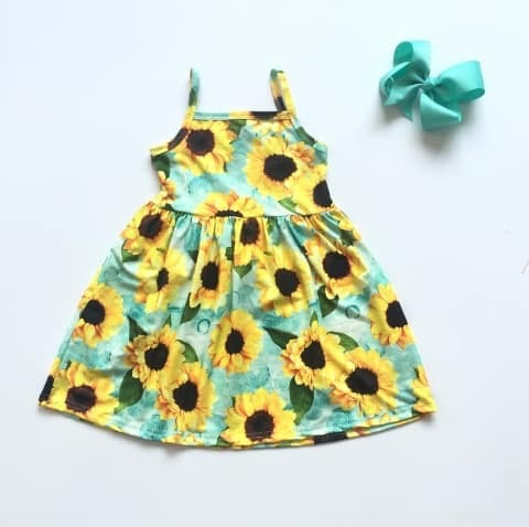 Kids Sunflower Dress with Mint background