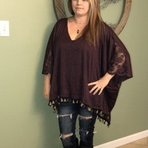 Plum Lace and Fringe flowy Top