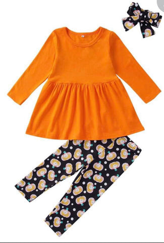 Kids Pumpkin Outfit with hair Tie